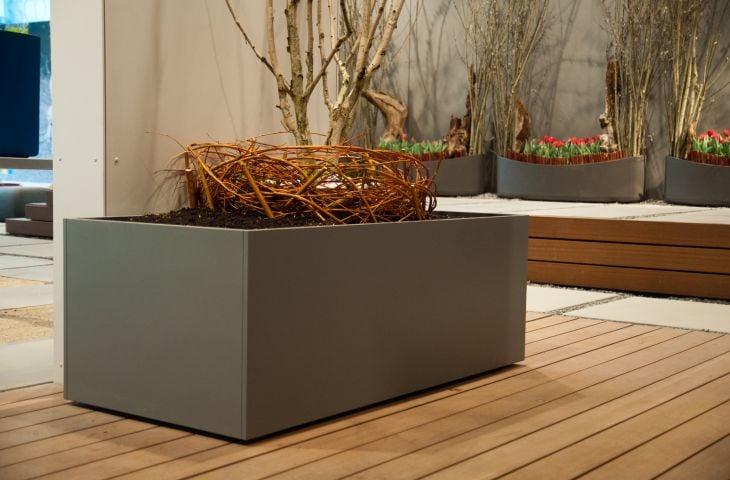DELTA CUSTOM planters are made from a densely-compressed Fibre Reinforced Cement [FRC] board