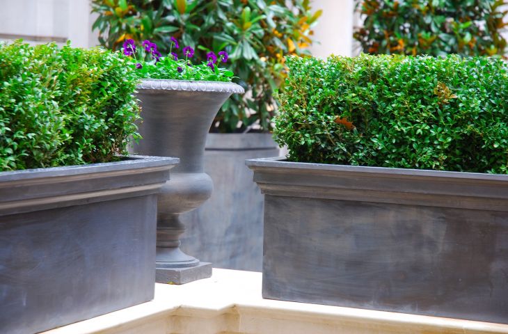 Steel planters clad in lead sheet for Rosewood London