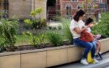 Steel planter clad with natural stone