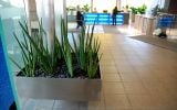 Suspended stainless steel planter at Centre Point, London