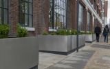 Bespoke stainless steel street planters at 184 Shepherds Bush Road