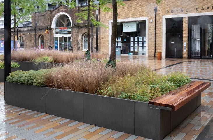 Royal Bank of Canada Jersey, Bespoke Steel Outdoor Seating, Planters with  Seating, Steel Seats and Benches, Bespoke Steel Design and Manufacture