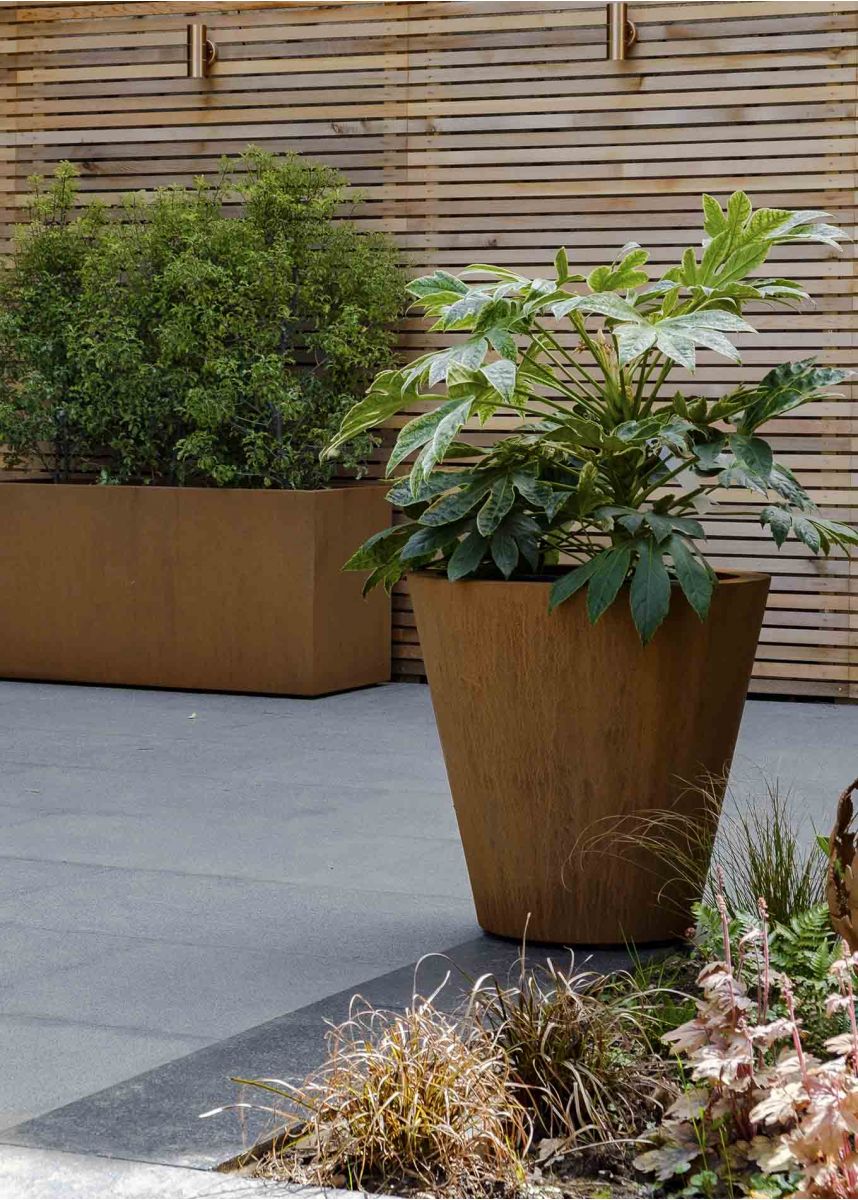 Weathered Steel Conical Planter
