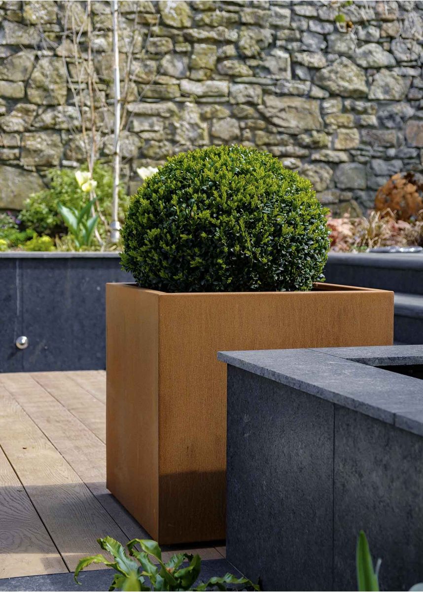 Weathered Corten Steel 60cm Cube Planter