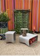 Garden stools and low table in grey