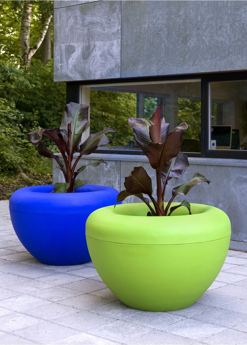 Blue and Green Public Planters