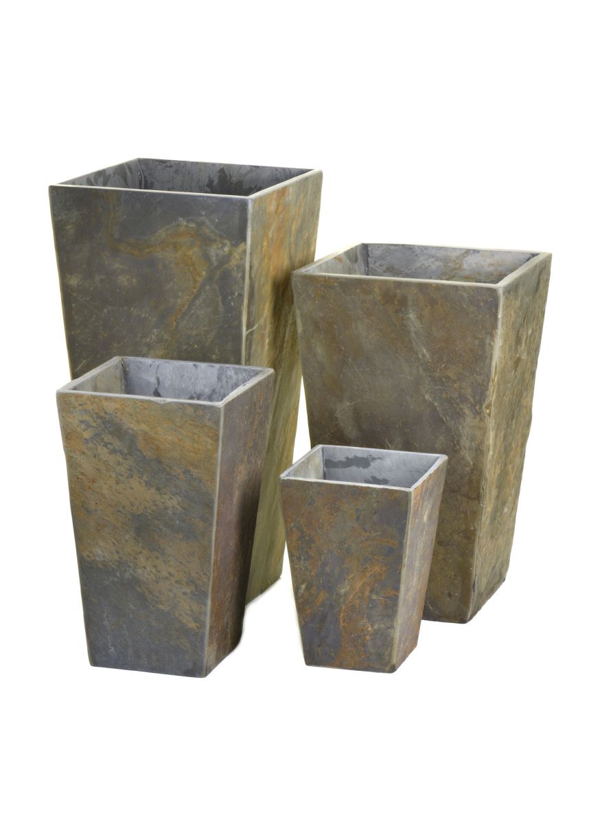 Slate Tall Taper Planter Tall Square Tapered Planters In Slate
