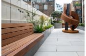 Bench seating and planter for courtyard perimeter