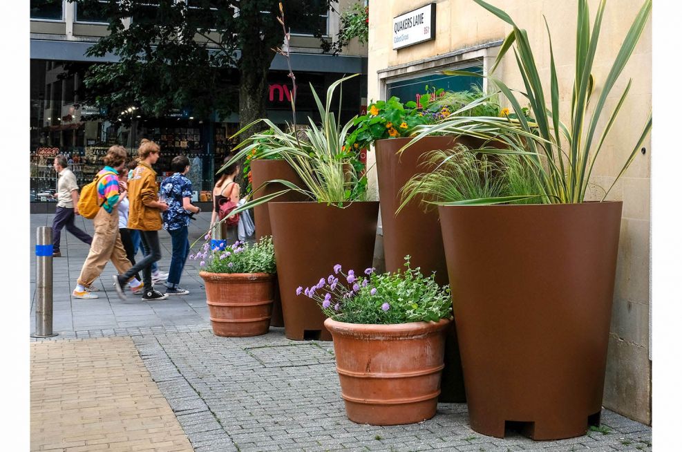 Steel planters for public high-street