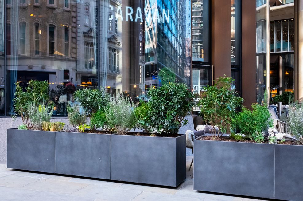 Outdoor seating perimeter planters
