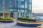 Metal planters and benches for roof terrace