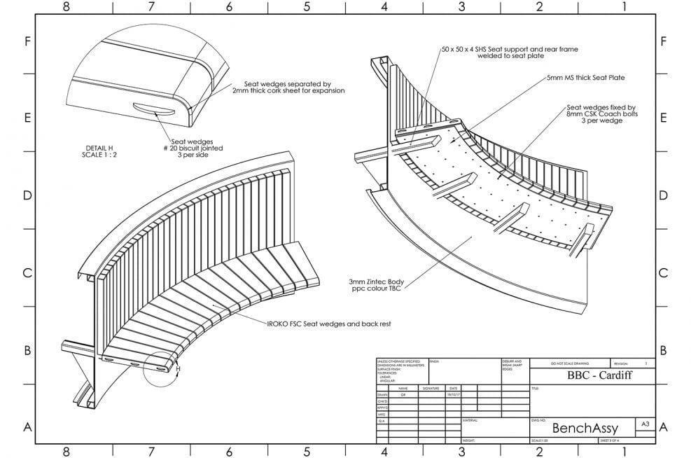 Metal and Timber Bench CAD Design