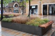 Open bottom planters with bench seating