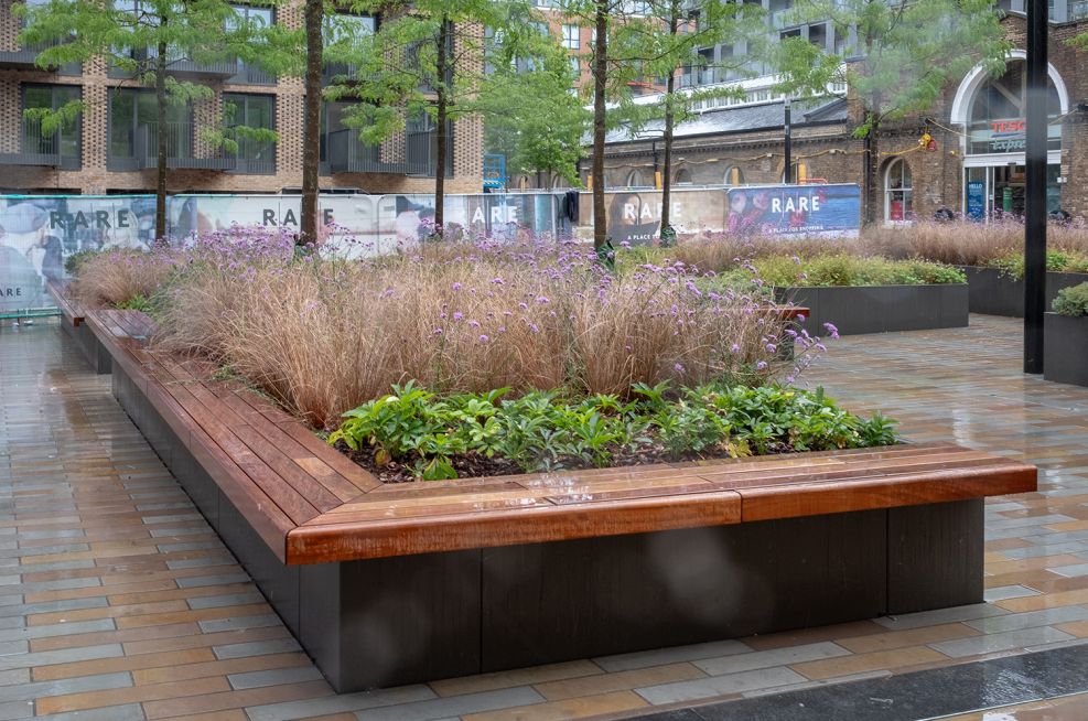 Planters with timber benching
