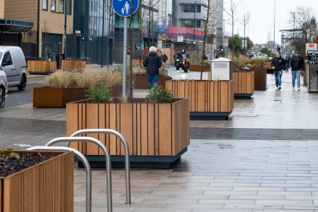 Timber clad steel planters for city centre