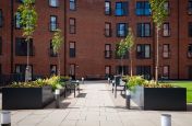 Large custom coloured planters for community garden