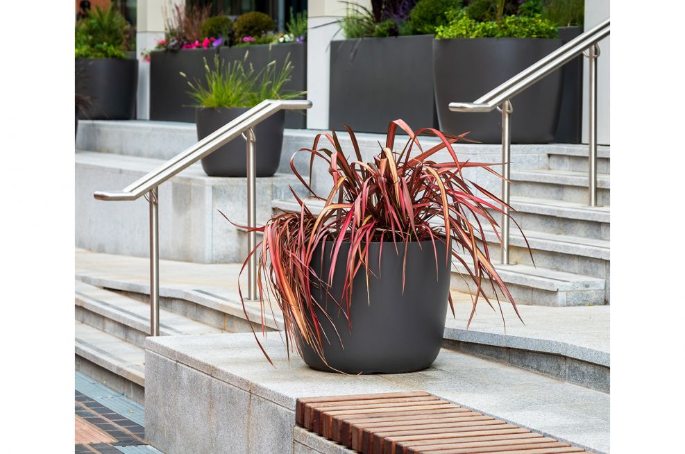Large planters outside leisure complex