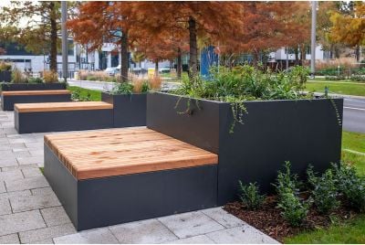 Steel planters and timber benching