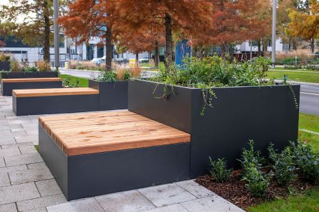 Steel planters and timber benching