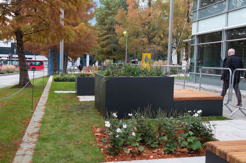 Planters with benches for public spaces