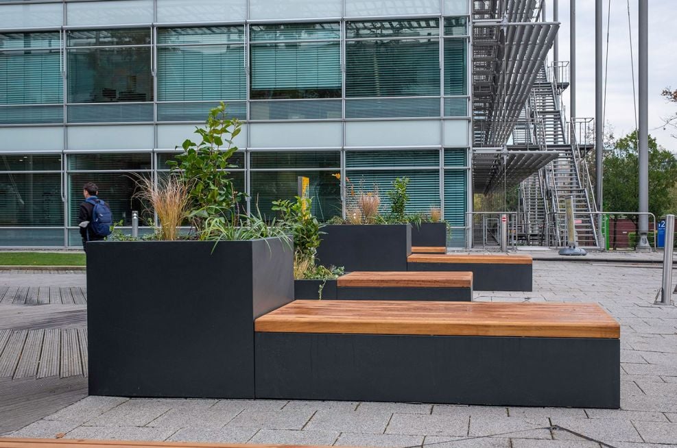 Custom planters with integrated seating