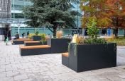 Metal planters with bench seating