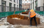 Corten steel planter installation