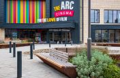 Corten steel & timber seating for piazza