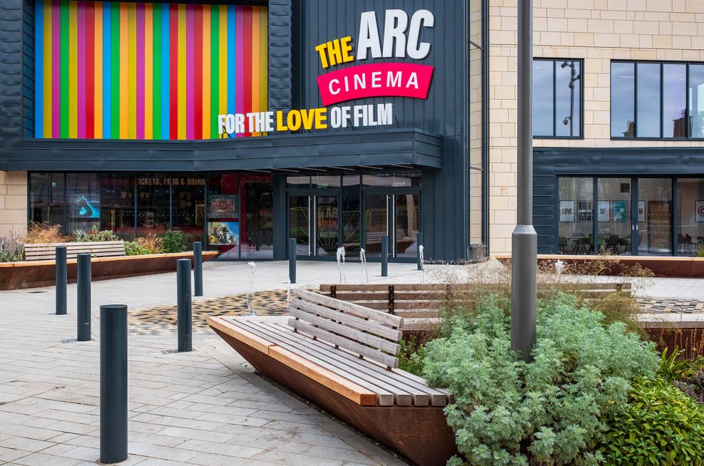 Corten steel & timber seating for piazza