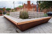 Large corten steel planters with seating