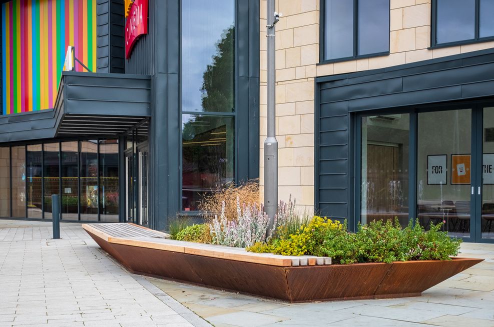 Corten steel planter seating for public spaces