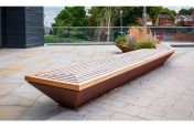 Corten steel bench seating with integral planter