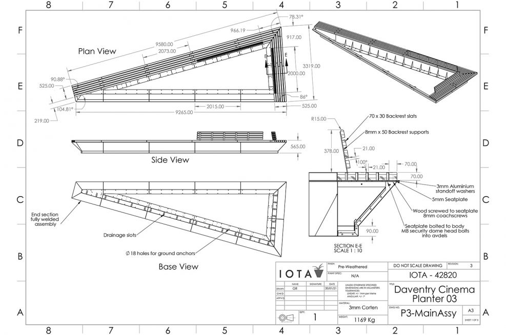 CAD for planter bench with backrest