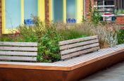 Planter bench seating with backrests