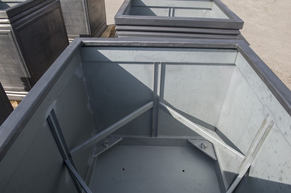 IOTA Designed Lead Planters With Steel Subframe