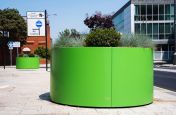 Round stainless steel street planter