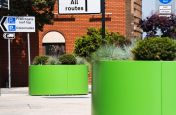 Colourful metal city centre planters