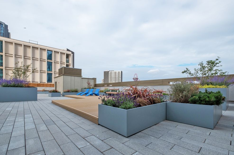 Communal roof garden steel planters