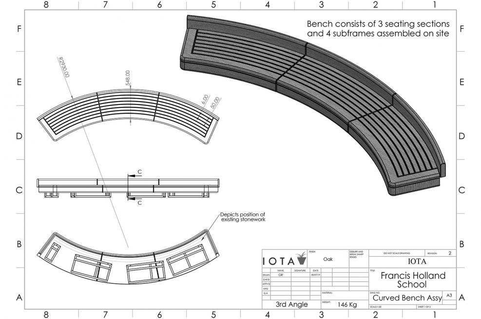 Curved bench seating CAD