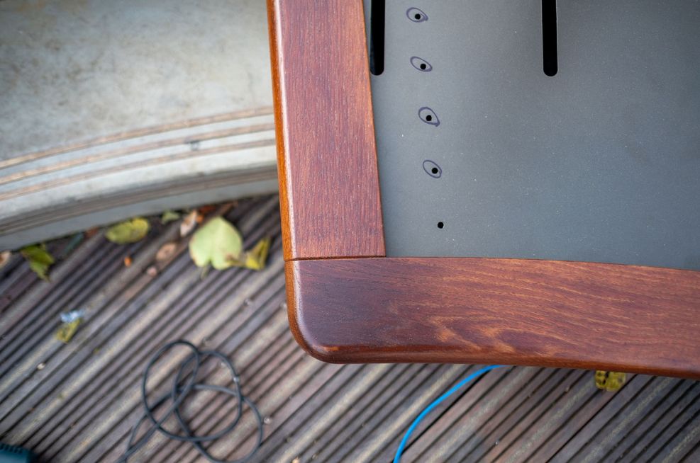 Oak bench angled corner detail