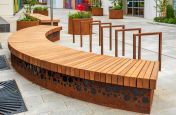 Custom curved steel and timber benching