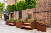 Corten steel tree planters with seating