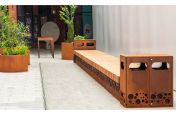 Long timber and corten benching for streetscape