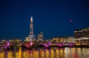 Riverside walk view of London at night