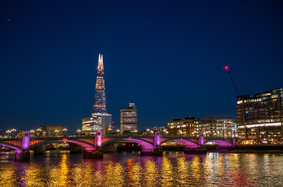 Riverside walk view of London at night