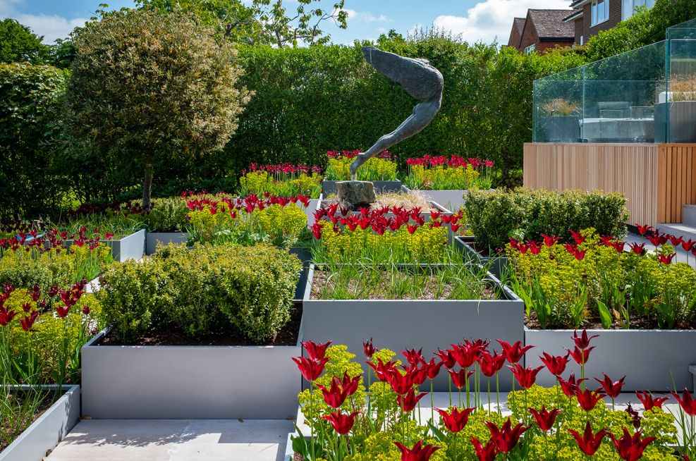 Rectangular steel planters for garden design