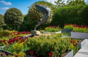 Private residence garden using metal planters