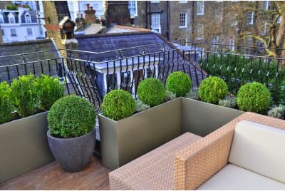 Bespoke Powder Coated Steel Planters at Hans Place Knightsbridge