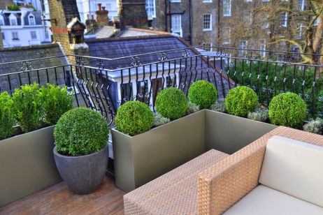 Bespoke Powder Coated Steel Planters at Hans Place Knightsbridge