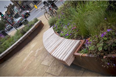 Bespoke Corten Steel Street Planters Benches For Ealing Council